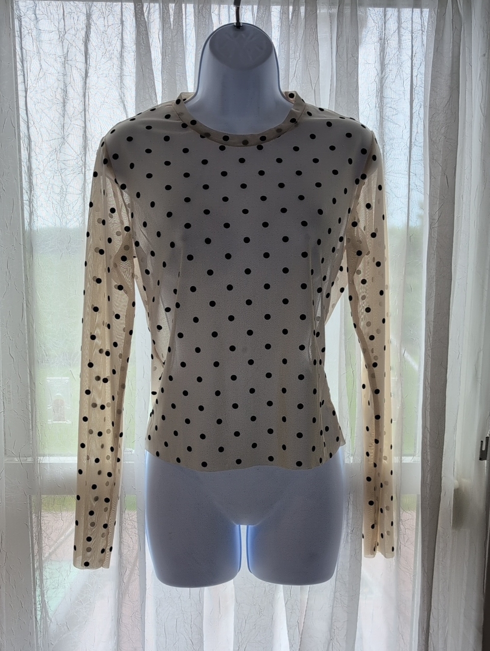 Cream Polka Dot Long-Sleeve Top - Unbranded